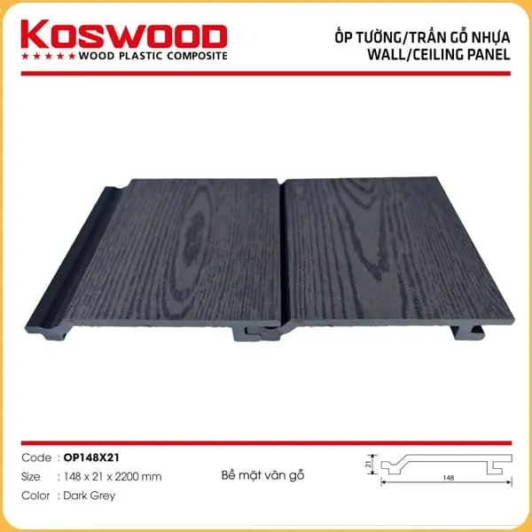 Tấm Ốp Gỗ Nhựa Ngoài Trời Kosmos OP148x21X2.2M Vân Gỗ Dark Grey 